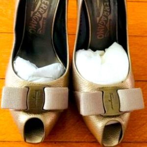 Salvatore Ferragamo Gold Grazia Metallic Stiletto